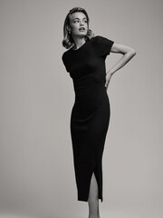 The Set Black/Grey/Khaki Green 3 Pack Ribbed Short Sleeve Bodycon Dress - Image 3 of 8