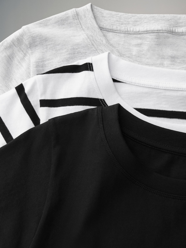 The Set Black/Grey/White Stripe 3 Pack 100% Cotton Short Sleeve T-Shirt Dresses - Image 8 of 8