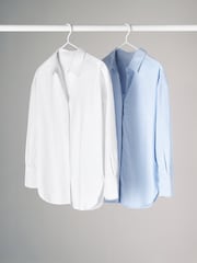 The Set Blue/White Stripe 2 Pack Relaxed Oxford Shirts - Image 2 of 7