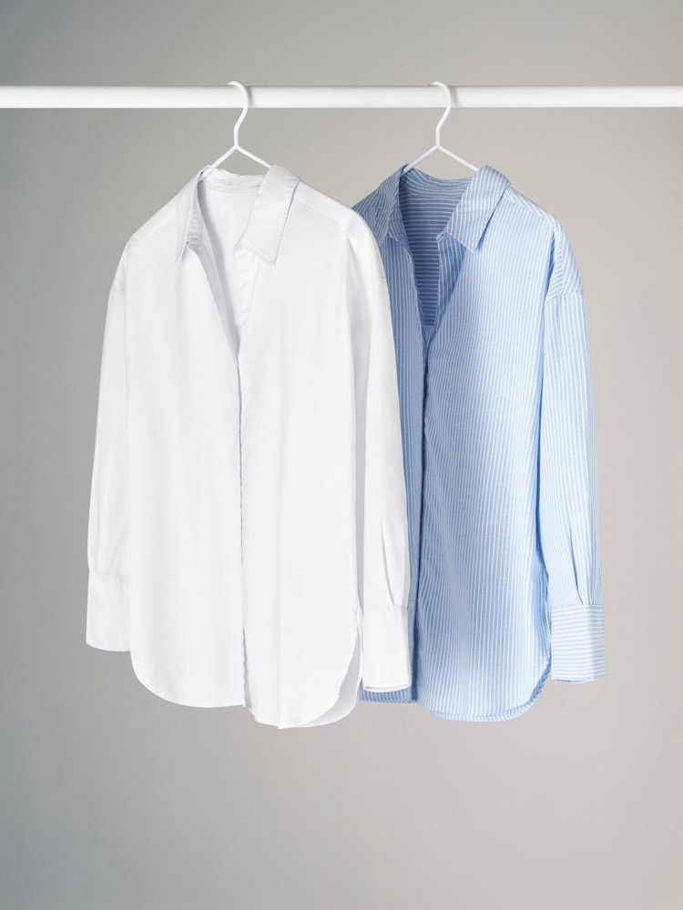 The Set Blue/White Stripe 2 Pack Relaxed Oxford Shirts - Image 2 of 7
