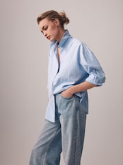 The Set Blue/White Stripe 2 Pack Relaxed Oxford Shirts - Image 5 of 7