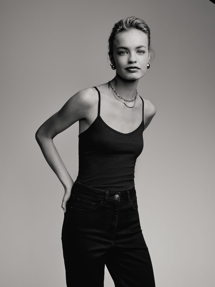 The Set Black/Nude/White 5 Pack Thin Strap Vest Tops - Image 2 of 12
