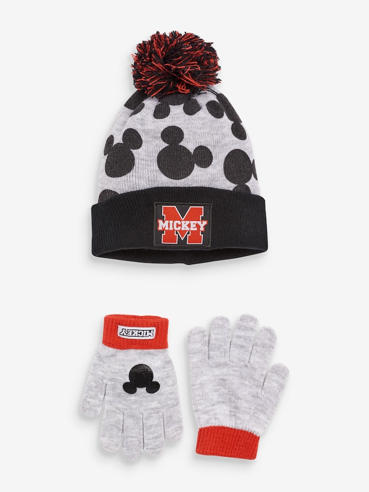 Character Grey Mickey Mouse Winter Hat and Gloves Set - Image 1 of 3
