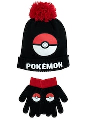 Character Black Pokemon Winter Hat and Gloves Set - Image 1 of 4
