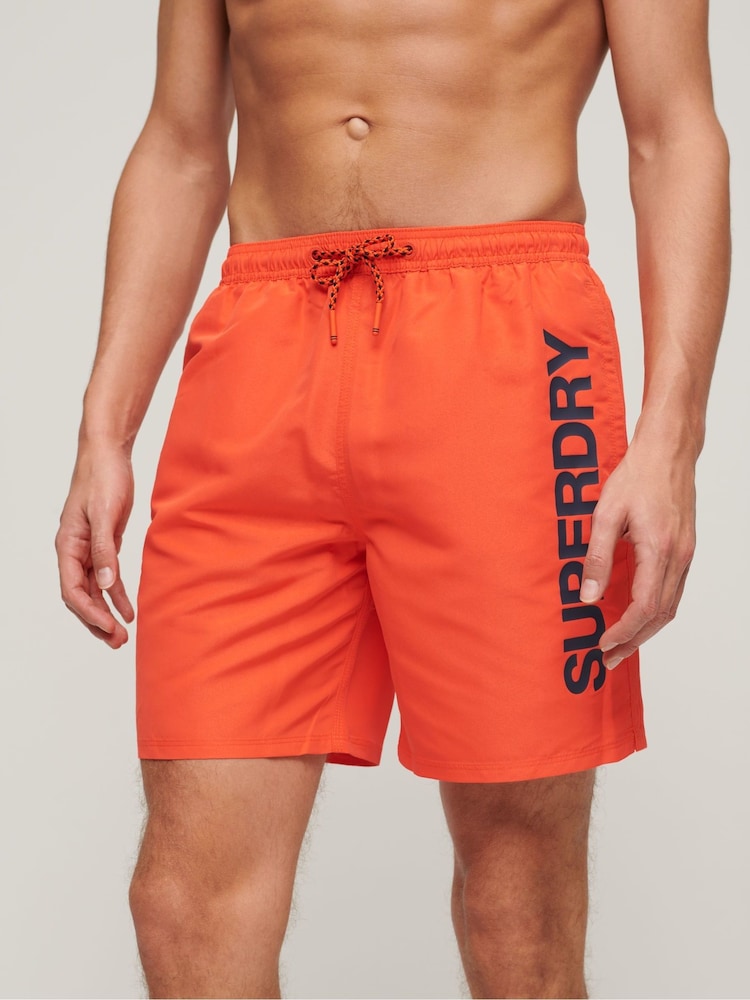 Superdry Orange Sport Graphic 17" Swim Shorts - Image 1 of 7