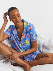 Simply Be Blue Pretty Secrets Shortie Revere Pyjamas Set - Image 3 of 4