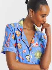 Simply Be Blue Pretty Secrets Shortie Revere Pyjamas Set - Image 4 of 4