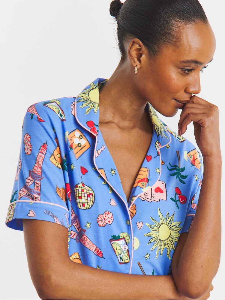 Simply Be Blue Pretty Secrets Shortie Revere Pyjamas Set - Image 4 of 4