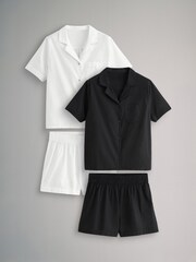The Set Black/White 2 Pack 100% Cotton Button Through Short Pyjamas - Image 1 of 13
