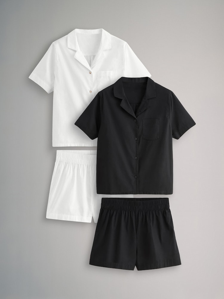 The Set Black/White 2 Pack 100% Cotton Button Through Short Pyjamas - Image 1 of 13