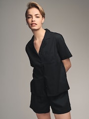 The Set Black/White 2 Pack 100% Cotton Button Through Short Pyjamas - Image 3 of 13