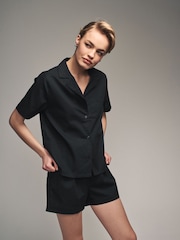 The Set Black/White 2 Pack 100% Cotton Button Through Short Pyjamas - Image 6 of 13
