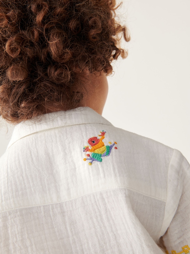 Little Bird by Jools Oliver Cream 100% Cotton Colourful Hawaiian Shirt - Image 2 of 9