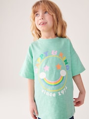 Little Bird by Jools Oliver Turquoise Blue Relaxed Fit 100% Cotton Short Sleeve Colourful T-Shirt - Image 1 of 9