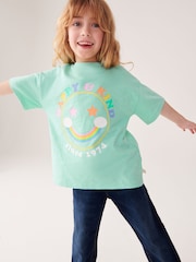 Little Bird by Jools Oliver Turquoise Blue Relaxed Fit 100% Cotton Short Sleeve Colourful T-Shirt - Image 2 of 9