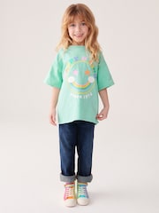 Little Bird by Jools Oliver Turquoise Blue Relaxed Fit 100% Cotton Short Sleeve Colourful T-Shirt - Image 3 of 9