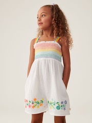 Little Bird by Jools Oliver White Rainbow Floral Embroidered Playsuit - Image 1 of 7