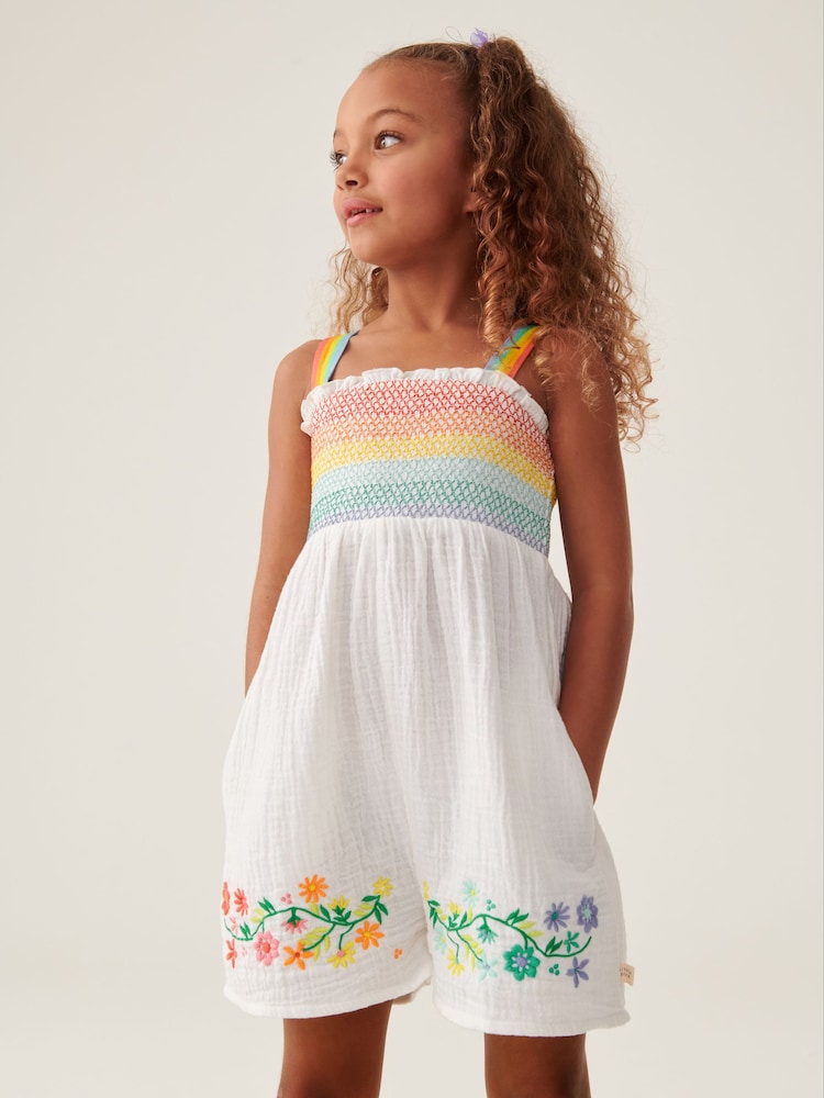 Little Bird by Jools Oliver White Rainbow Floral Embroidered Playsuit - Image 1 of 7