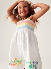 Little Bird by Jools Oliver White Rainbow Floral Embroidered Playsuit - Image 2 of 7