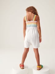 Little Bird by Jools Oliver White Rainbow Floral Embroidered Playsuit - Image 3 of 7