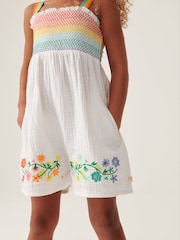 Little Bird by Jools Oliver White Rainbow Floral Embroidered Playsuit - Image 4 of 7
