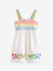 Little Bird by Jools Oliver White Rainbow Floral Embroidered Playsuit - Image 5 of 7