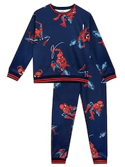 Character Blue Spiderman 100% Cotton Sweatshirt & Joggers Set - Image 1 of 9