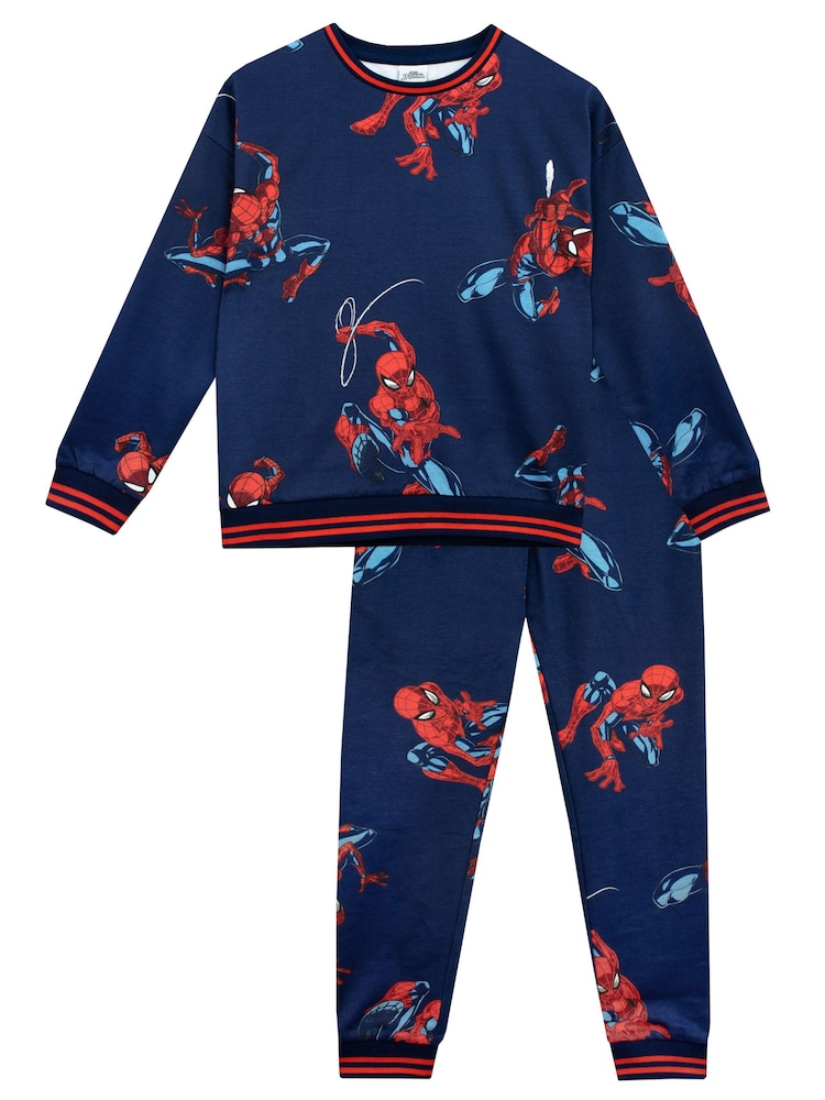 Character Blue Spiderman 100% Cotton Sweatshirt & Joggers Set - Image 1 of 9