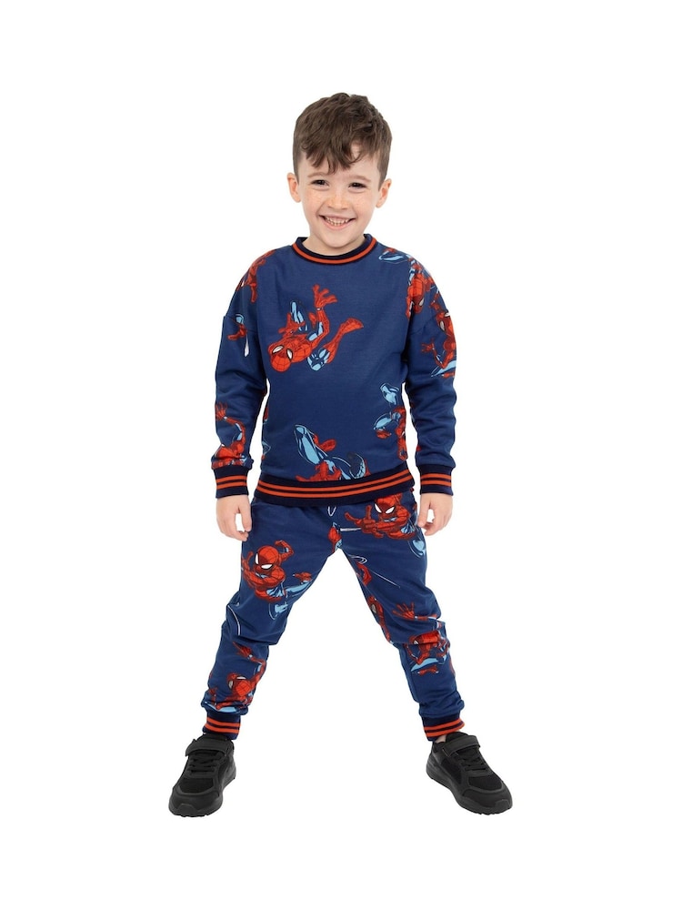 Character Blue Spiderman 100% Cotton Sweatshirt & Joggers Set - Image 9 of 9