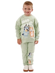Character Green 100% Cotton Bluey Good Times Sweatshirt & Joggers Set - Image 1 of 6