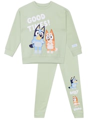Character Green 100% Cotton Bluey Good Times Sweatshirt & Joggers Set - Image 3 of 6