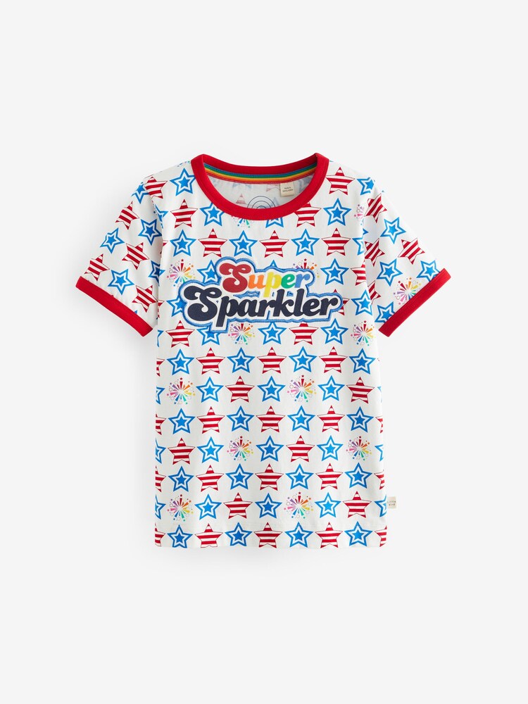 Little Bird by Jools Oliver Red Short Sleeve Raglan Super Sparkler Celebration T-Shirt - Image 1 of 6