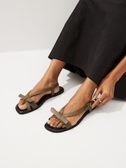 Khaki Green Forever Comfort ® Leather Bow Sandals - Image 1 of 8