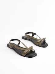 Khaki Green Forever Comfort ® Leather Bow Sandals - Image 3 of 8