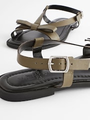Khaki Green Forever Comfort ® Leather Bow Sandals - Image 6 of 8