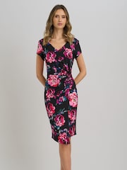 Gina Bacconi Black Paulette Twist Knot Cape Sleeve Floral Dress - Image 1 of 6