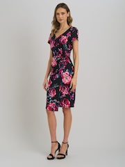 Gina Bacconi Black Paulette Twist Knot Cape Sleeve Floral Dress - Image 2 of 6