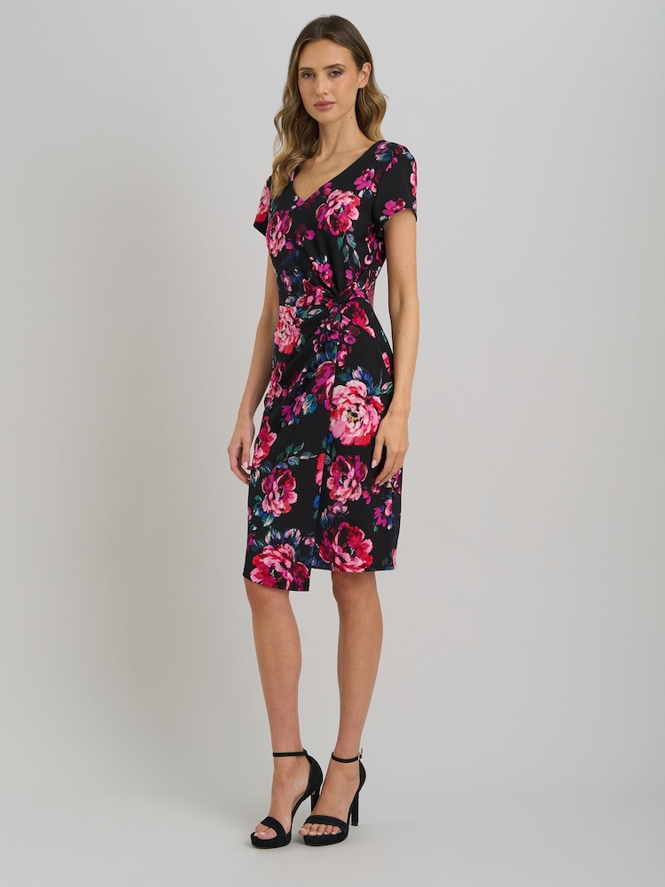 Gina Bacconi Black Paulette Twist Knot Cape Sleeve Floral Dress - Image 2 of 6
