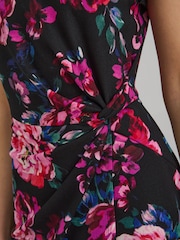 Gina Bacconi Black Paulette Twist Knot Cape Sleeve Floral Dress - Image 4 of 6