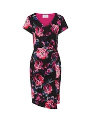 Gina Bacconi Black Paulette Twist Knot Cape Sleeve Floral Dress - Image 6 of 6