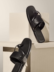 Black Premium Leather Forever Comfort® Cross Toe Post Sandals - Image 1 of 6