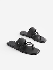 Black Premium Leather Forever Comfort® Cross Toe Post Sandals - Image 2 of 6