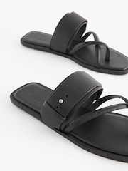 Black Premium Leather Forever Comfort® Cross Toe Post Sandals - Image 4 of 6