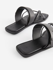 Black Premium Leather Forever Comfort® Cross Toe Post Sandals - Image 5 of 6