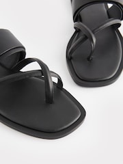 Black Premium Leather Forever Comfort® Cross Toe Post Sandals - Image 6 of 6