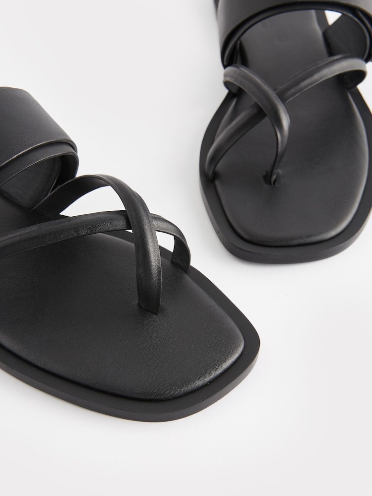 Black Premium Leather Forever Comfort® Cross Toe Post Sandals - Image 6 of 6