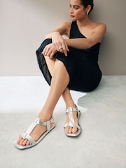 Silver Regular/Wide Fit Forever Comfort® Leather T-Bar Sandals - Image 1 of 7