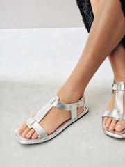 Silver Regular/Wide Fit Forever Comfort® Leather T-Bar Sandals - Image 2 of 7