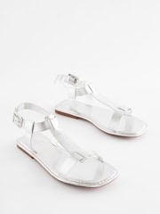 Silver Regular/Wide Fit Forever Comfort® Leather T-Bar Sandals - Image 3 of 7