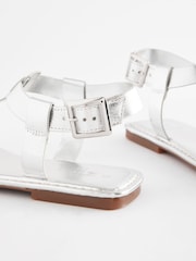 Silver Regular/Wide Fit Forever Comfort® Leather T-Bar Sandals - Image 6 of 7